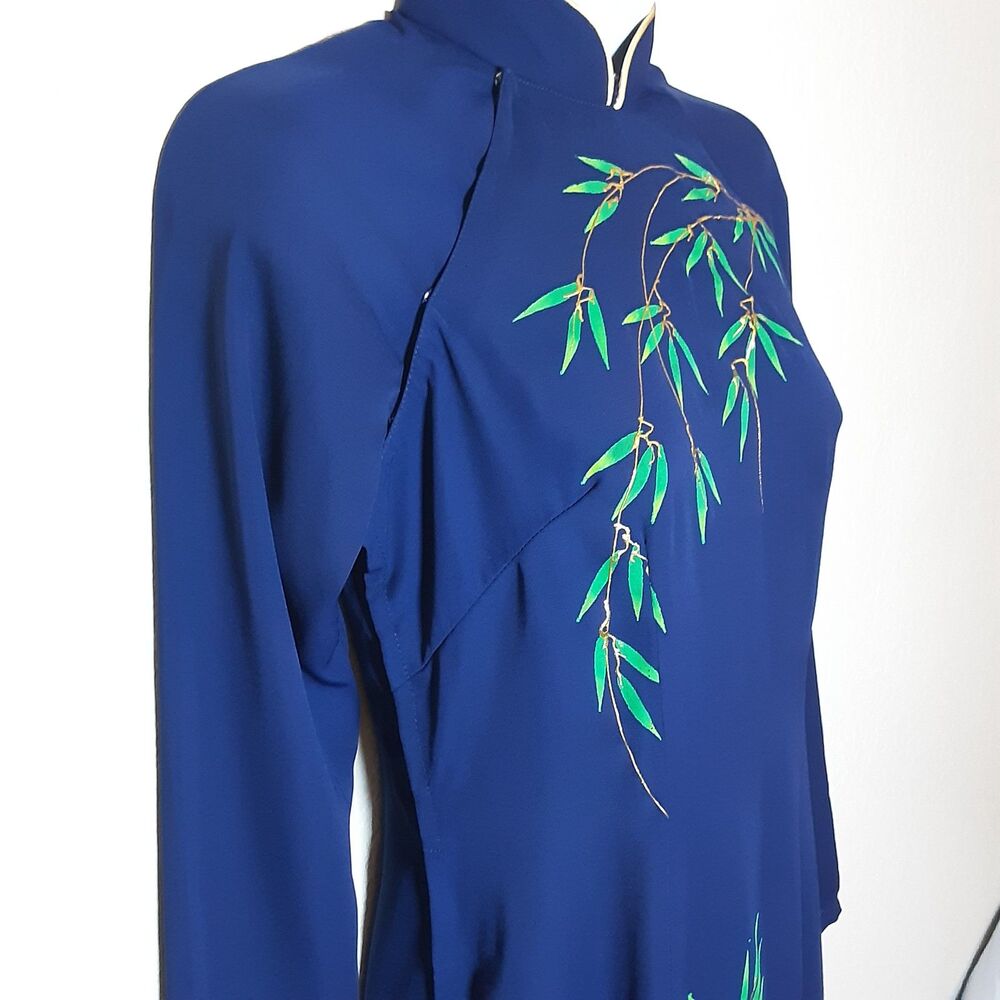 Vietnamese Embroidered Long Blouse| High Mandarin Collar